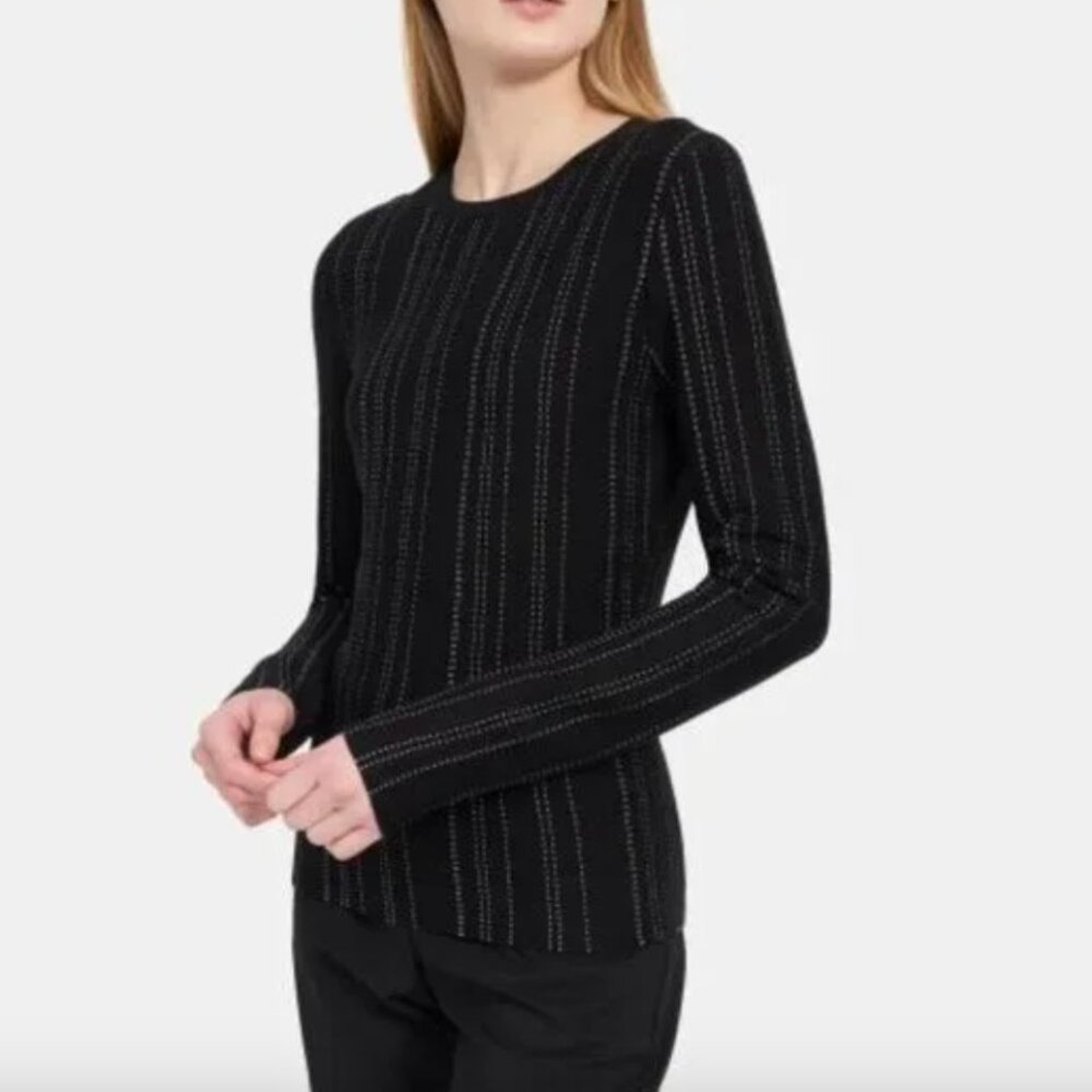 Theory Black crew sweater White Stripes XS